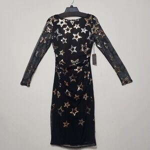 vince camuto embroidered mesh midi dress NEW Vince Camuto Floral Embroidered Mesh Midi Dress V neck Front/Back Sz 2  $168